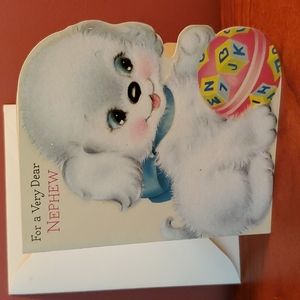 UNUSED, Vintage 1940s Norcross (Flocked) Birthday Card for Nephew